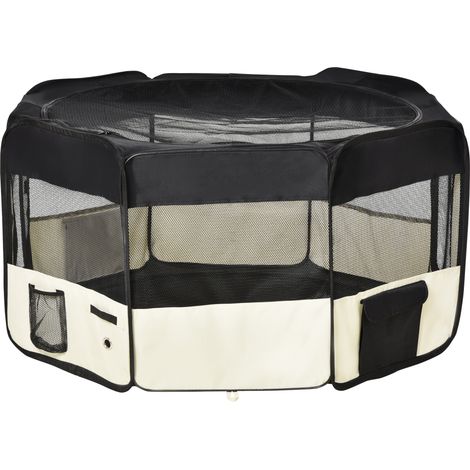 Achteckiges, faltbares Laufgitter für Hunde, Katzen und Kleintiere – 120 cm Durchmesser x 58 cm Höhe – Oxford-Gewebe und Stahl – Schwarzcreme