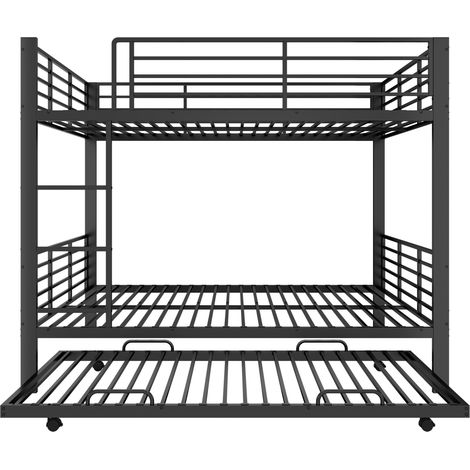 Lit superposé métallique 140x200 cm avec lit gigogne, barrière de sécurité et échelle, noir - HOMVRA (1/5)