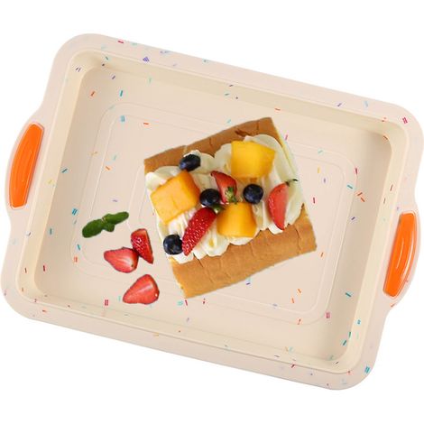 Moule À Brownies En Silicone Antiadhésif - Cadre En Acier - Rectangulaire - 34 x 24 x 2,5 cm - Pour Four Micro-ondes Congélateur Lave-vaisselle - 1 Pièce (1/5)