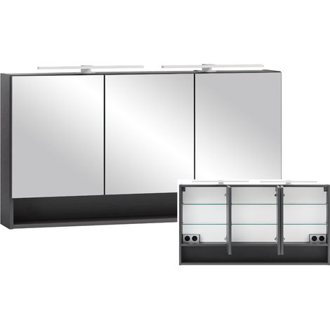 Spiegelschrank Bad 120 cm in graphit KAHLA-03 mit LED Beleuchtung, B/H/T: ca. 120/64/20 cm (1/5)