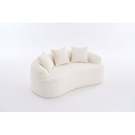 Sofá de 2 plazas 153x94x63 cm blanco roto, curvo, 3 cojines, chenilla, sin montaje MEUBLIV (1/5)