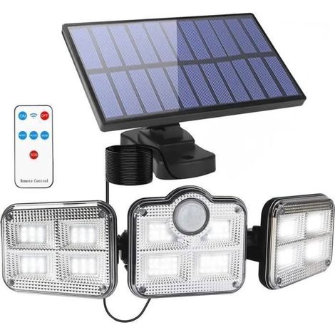 LED-Wandleuchte – Solarbetrieben – 3 Leuchtenköpfe – Bewegungsmelder – Wasserdicht nach IP65 – 122 LEDs (1/4)
