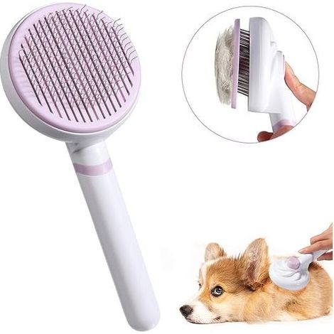 Brosse Pour Chat, Brosse Chat, Brosse Chat Poil Court, Brosse Chien, Nettoyage Des Peluches, Poignée Amovible, Brosse de Nettoyage Pour Animaux de Compagnie (Violet) (1/5)