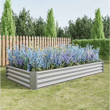 Bac potager surélevé en métal 232x113,5x30 cm argent, sans fond, pour jardin stable – MEUBLIV (1/5)