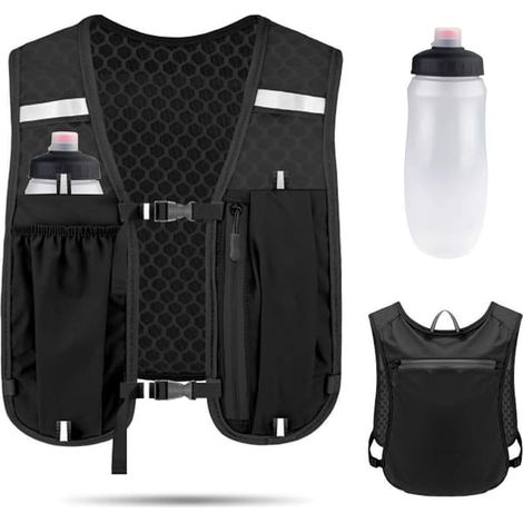 BelleRise - Gilet de course réfléchissant avec bandes réfléchissantes et poche pour gourde de 500 ml (noir) (1/5)