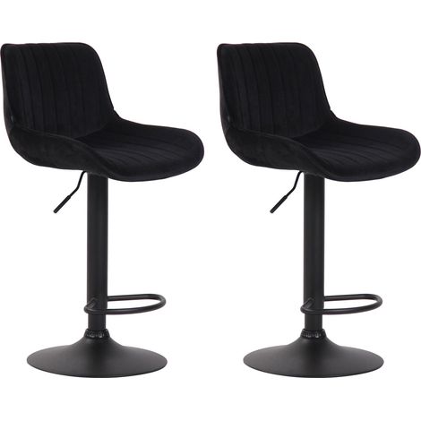 Juego de 2 taburetes de bar modernos y cómodos ajustables en terciopelo negro con pie de trompeta de metal negro TDB10402