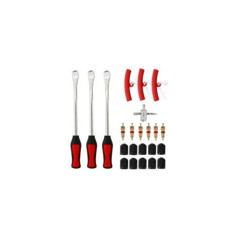 Juego de 23 piezas para cambiar neumáticos ZVD, incluye 3 palancas para neumáticos, 3 protectores de llanta, kit de herramientas, 10 tapones para válvulas de neumáticos y tapas para motocicletas/bicic (1/4)