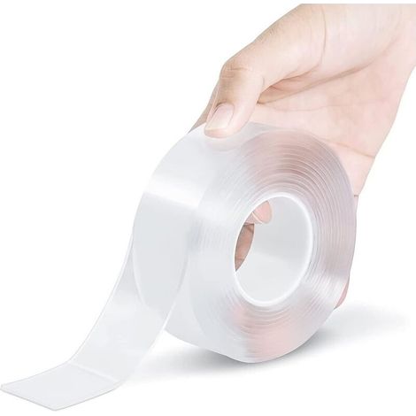 Ruban adhésif double face extra fort 3 m – Ultra résistant, sans trace, réutilisable et lavable, idéal pour toutes les surfaces (1/5)