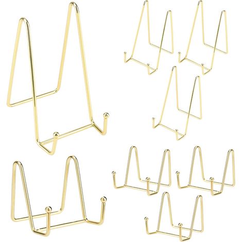 Lot de 8 Supports Assiette Décorative en Métal Doré - 4x8cm + 4x15cm - Présentoir pour Livres, Cadres Photo, Plaques et Cartes Postales - Support de Table Polyvalent (1/5)