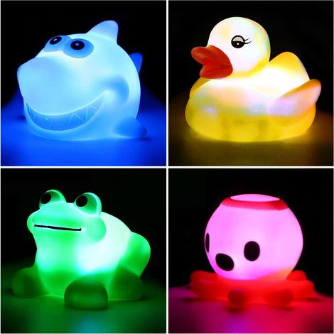 Set of 4 Luminous Bath Toys, Baby Shower Floating Bath Toy Suitable for Bath, Bath and Pool, Preschool Party Gifts, Can Brightly Flash Changing Light