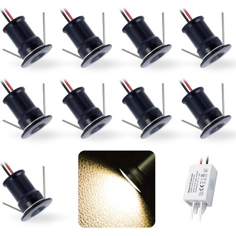 Mini Spot LED Encastrable 12V 1W, IP65 Étanche Petite Taille Lampes Avec Transfo 220V, Ø15mm Pointeur Éclairage Encastré Pour Meuble Veilleuse Armoires Escaliers(Noir Chaud 120°) (1/5)