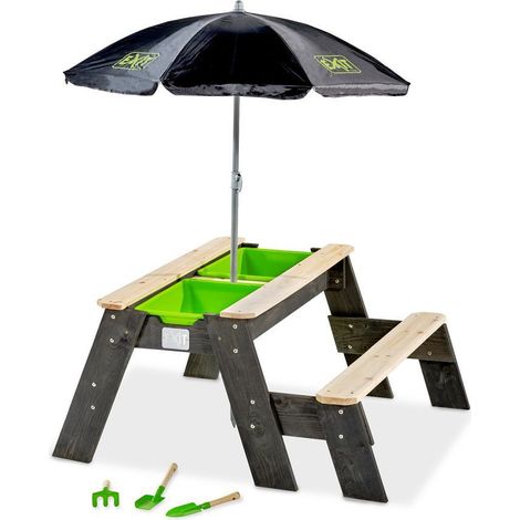 EXIT Aksent Sand,- Wasser- und Picknicktisch (1 Bank) mit Sonnenschirm und Gartenwerkzeugen (1/3)