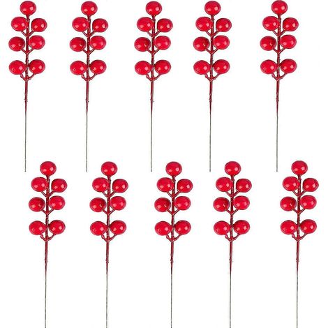 Tige de brindilles à baies rouges de Noël baies de houx rouges artificielles, fruits artificiels picks à baies rouges bouquet de baies d'hiver branches à baies pour décorations de sapin de Noël, ch (1/5)