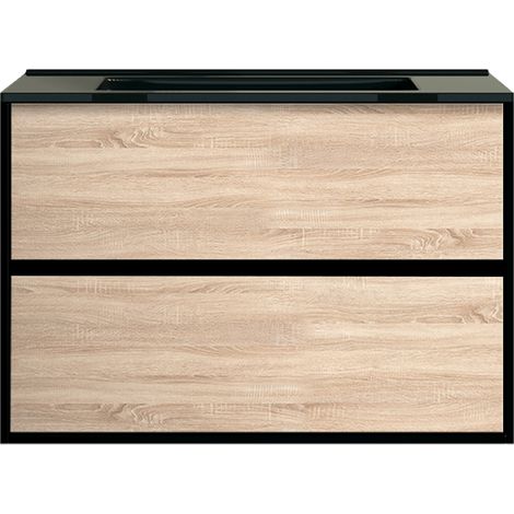 Essebagno meuble simple vasque Indus effet chêne et noir mat