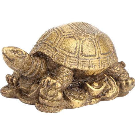 Tortue chinoise porte-bonheur en laiton sculpté finition bronze, objet décoratif artisanal pour ameublement.