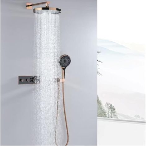Ensemble de douche mitigeur thermostatique intelli Ensemble de robinet de douche thermostatique à affichage numérique en or rose, mélangeur de douche, robinet de bain de douche de grue, robinets de mé (1/5)