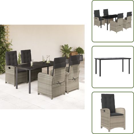 The Living Store 5-tlg. Garten-Essgruppe mit Kissen Hellgrau Poly Rattan - Gartenmöbel (1/5)