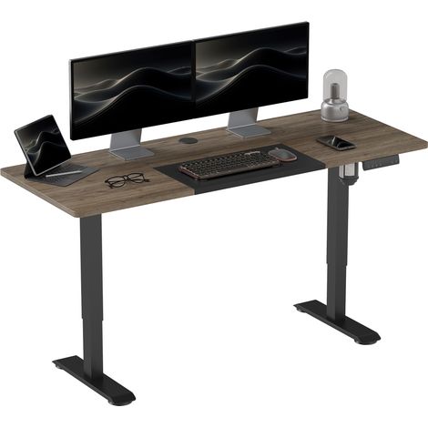 Höhenverstellbarer Schreibtisch Elektrisch 140 x 70 cm Computertisch mit 4 Memory-Steuerung, 4 tlg. Tischplatte, Steh-Sitz Tisch mit Anti-Kollision, Überhitzungsschutz Schwarz