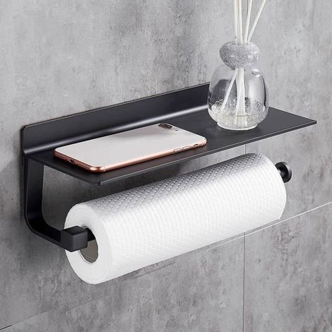 Porte Sopalin Mural - Aluminium - 33cm - Noir - Auto-adhésif - Résistant jusqu\'à 10kg-Ywey (1/4)