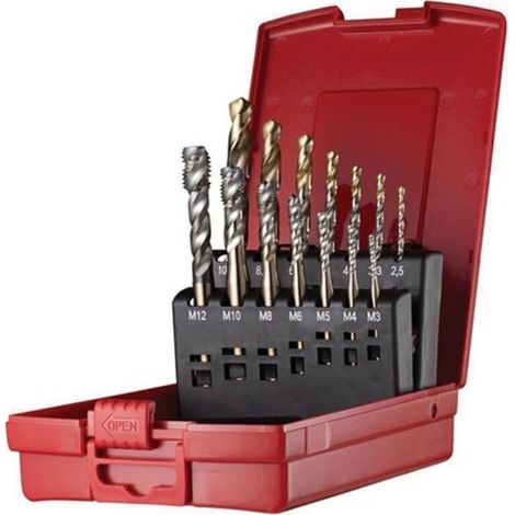Ensemble de taraudage pour machines, n° 302 CN L114 M3-M12, 14 pièces, HSS-E, boîte en plastique.