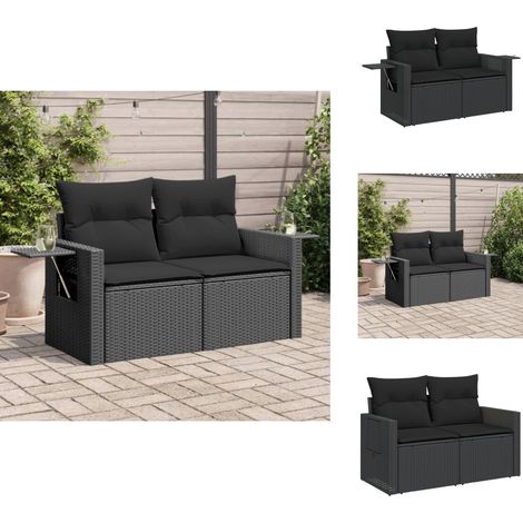 Canapé de jardin avec coussins 2 places noir résine tressée - Canapé De Jardin - Salon De Jardin - Meuble De Jardin - Résine Tressée - Rotin Synthétique (1/5)