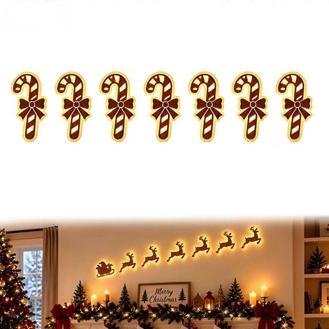 Décoration murale de Noël en bois avec Père Noël et rennes à LED, panneau lumineux détachable représentant un traîneau et des rennes, éclairage festif d'ambiance chaleureux pour le salon et la chambre (1/5)