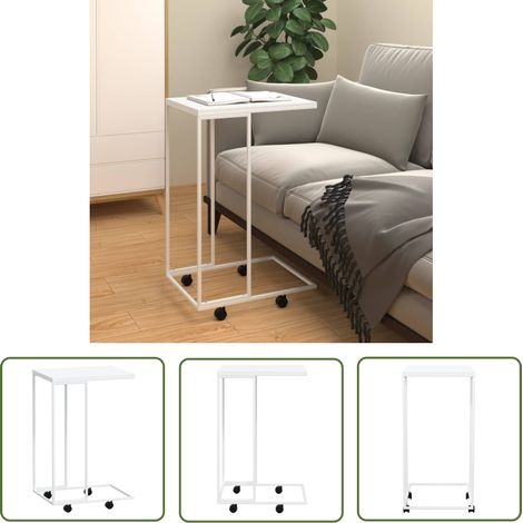 The Living Store Beistelltisch mit Rollen Weiß 40x30x63,5 cm Holzwerkstoff - Couchtisch - Beistelltisch - Sidetable - Holzwerkstoff - Weißer Couchtisch (1/5)