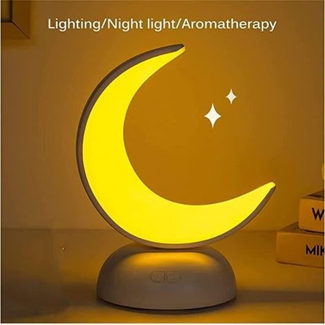 Lampada notturna a forma di luna per aromaterapia - Ricarica tramite USB Type-C, commutabile tra aromaterapia calda e fredda (bianca) (1/4)