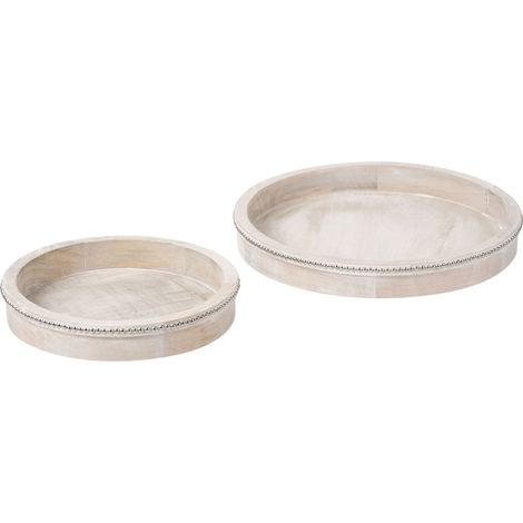 Lot de 2 Plateaux Ronds Décoratifs en Bois de Manguier Marron Clair Mansoura (1/5)