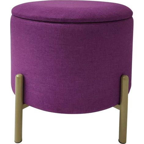 Pouf Logan,Avec Espace De Rangement,Couvercle Amovible,Coffre De Rangement Rond,Avec Pieds En Bois,Convient Pour La Chambre [CA56] (1/5)