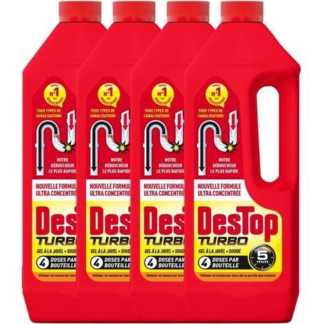 Destop Turbo-Abflussreiniger farblos 1 Liter 4 Dosen