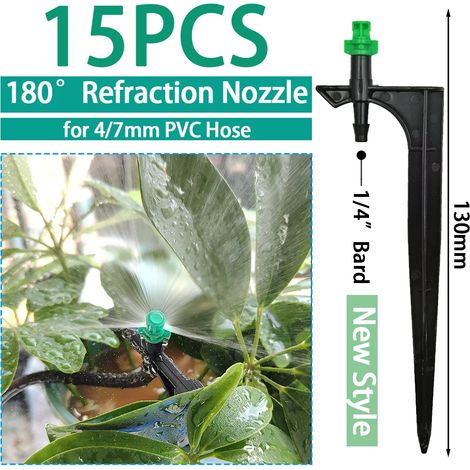 (B-15pcs) 15 buses d'arrosage goutte à goutte pour jardin, compatibles avec tuyaux de 4/7 mm et serres. (1/5)