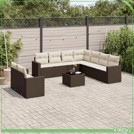 Salon de jardin - 3219153 - Résine tressée marron - Ensemble modulable 10 pièces - Coussins déhoussables (1/3)