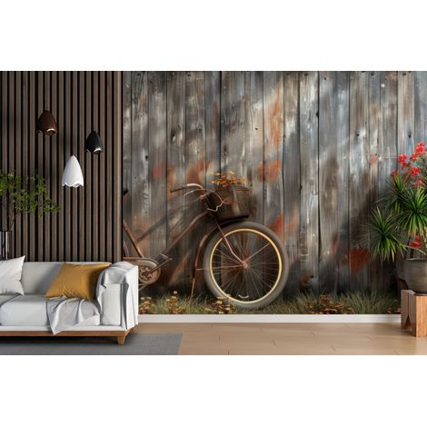 Papier peint fleuri - vélo rétro et géraniums - 150 x 250 cm (1/2)