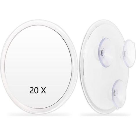 Miroir grossissant à ventouses Blanc - Miroir de maquillage à ventouses - Grossissement x20 - Ø15 cm - pour un usage domestique, en institut de beauté (1/4)