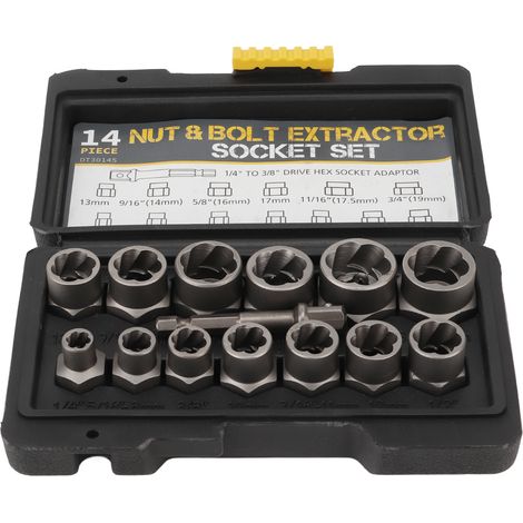 Jeu de 14 extracteurs de goujons en acier chromé-vanadium trempé, douille 3/8in, démonte-écrous pour chantier BTP (1/5)