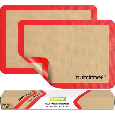 Tapis de Cuisson en Silicone, 2 Tapis Antiadhésifs de Qualité Alimentaire, 42 x 29 cm, Résistant au Four Jusqu'à 250°C, Lavable au Lave-Vaisselle, Rouge (1/5)