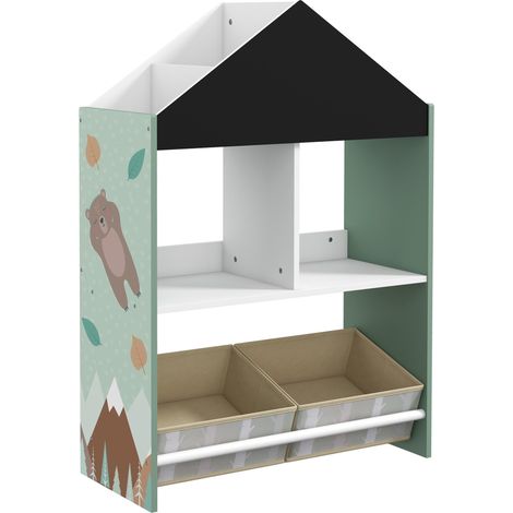 Étagère à jouets de rangement pour enfants avec étagères ouvertes et 2 boîtes amovibles 62,4 x 26,5 x 90 cm Vert (1/5)