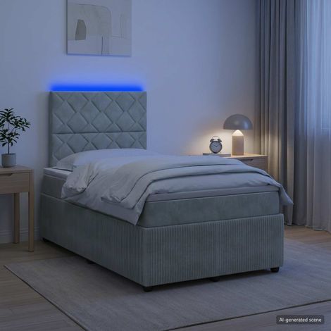Lit boxspring LED avec matelas Gris clair 120 x 190 cm Velours (1/5)