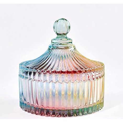 Bocal d'apothicaire en verre transparent gaufré de style royal avec couvercles, bocaux à bonbons pour buffet de mariage, boîte à bijoux en cristal, boîte à biscuits en verre (1/4)