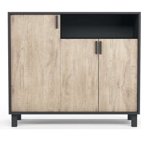 Recibidor zapatero 3 puertas Modelo 520 acabado grafito/roble claro. 88 cm (alto) x 100 cm (ancho) x 37 cm (prof.) (1/5)