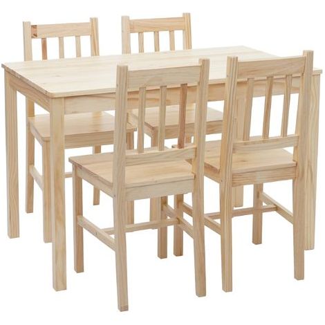 Ensemble table et chaises 4 places – Bois de pin massif – Style rustique – Dimensions table 110x64cm – Finition lasure - HHG-469 (1/5)