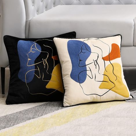 BEBUSINGOTO Dekorative Kissenbezüge im Boho-Stil, quadratisch, 2er-Set, cremefarben und schwarz, 45,7 x 45,7 cm, weich, Western, gemütliche Heimdekoration (1/5)