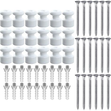 18 x Porcelain Insulators for Textile Braided Cable, White for vintage electrical installation, Insulation Support for Braided Cable, Vintage Ceramic Insulators Ø 18 mm, shiny (1/5)