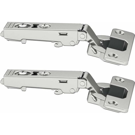 – Lot de 2 charnières Metalla 110 SM 105° – Pose en applique sans amortisseur – Perçage 52/5,5 mm – Finition nickelée durable (1/4)