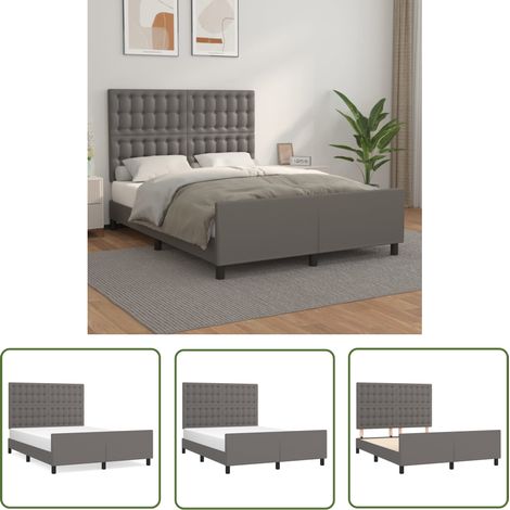 The Living Store Bettgestell mit Kopfteil Grau 140x200 cm Kunstleder - Bettsofa - Schlafzimmermöbel - Doppelbett - Boxspringbetten - Lattenrost (1/5)