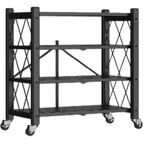 Étagère de Rangement Pliable à 4 étagères avec roulettes, sans Montage, 71 x 34 x 125 cm, Noir (1/5)