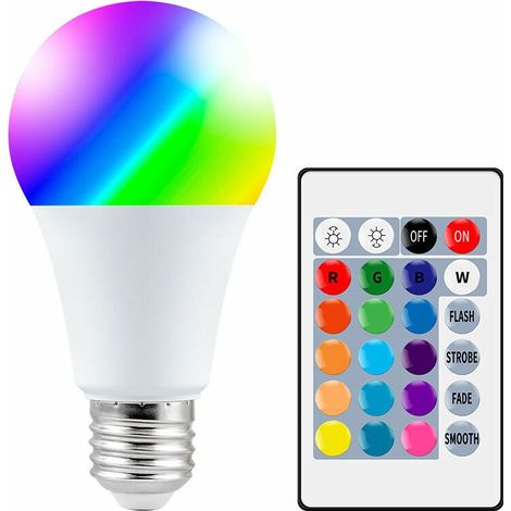 Lampadine LED colorate, lampadina LED RGBW E27 da 10 W con telecomando, funzione di memoria e timer, 12 colori e 7 livelli di luminosità, illuminazione d'atmosfera per casa, decorazione, bar, feste (1/5)