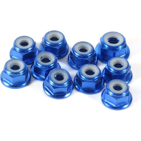 Lot de 10 écrous hexagonaux autobloquants M4 en aluminium avec insert nylon, bleu royal