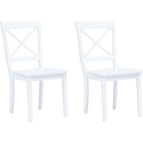 FIMEI 2 pcs Chaises de salle à manger Blanc Bois d'hévéa massif (1/5)